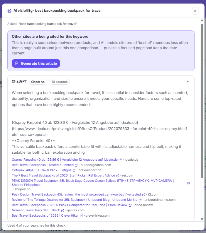 Expanded assistant answer showing cited sources