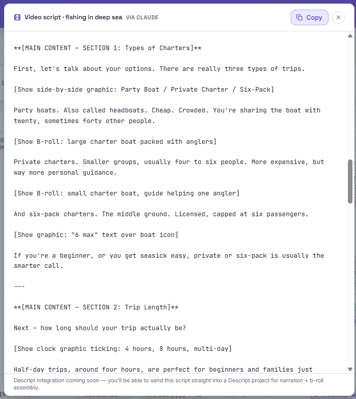 Video script main content sections with b-roll notes
