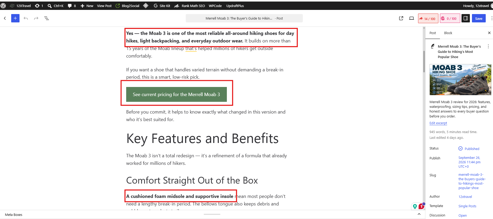 WordPress article with bolded answer, short paragraphs, and a green call-to-action button